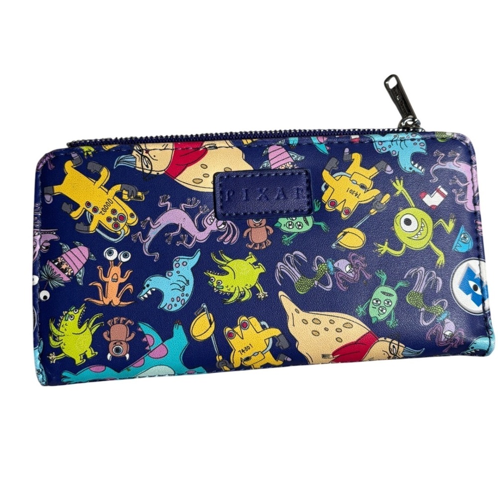 Disney Pixar Monsters Inc Character Print Bifold Zip Wallet Blue Animated Color